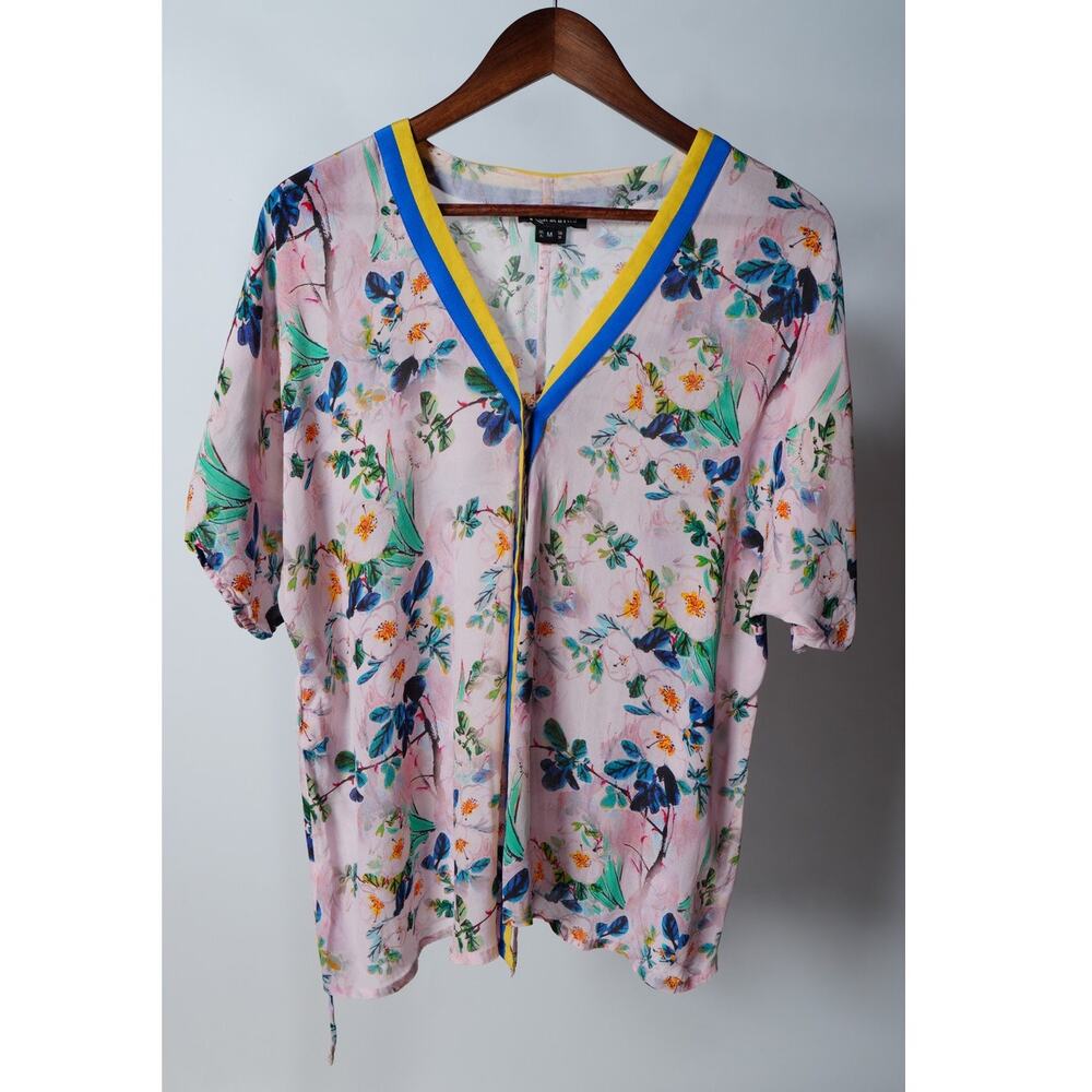 Anthropologie Rdalamal Pink Floral Wrap Kimono Top Size M